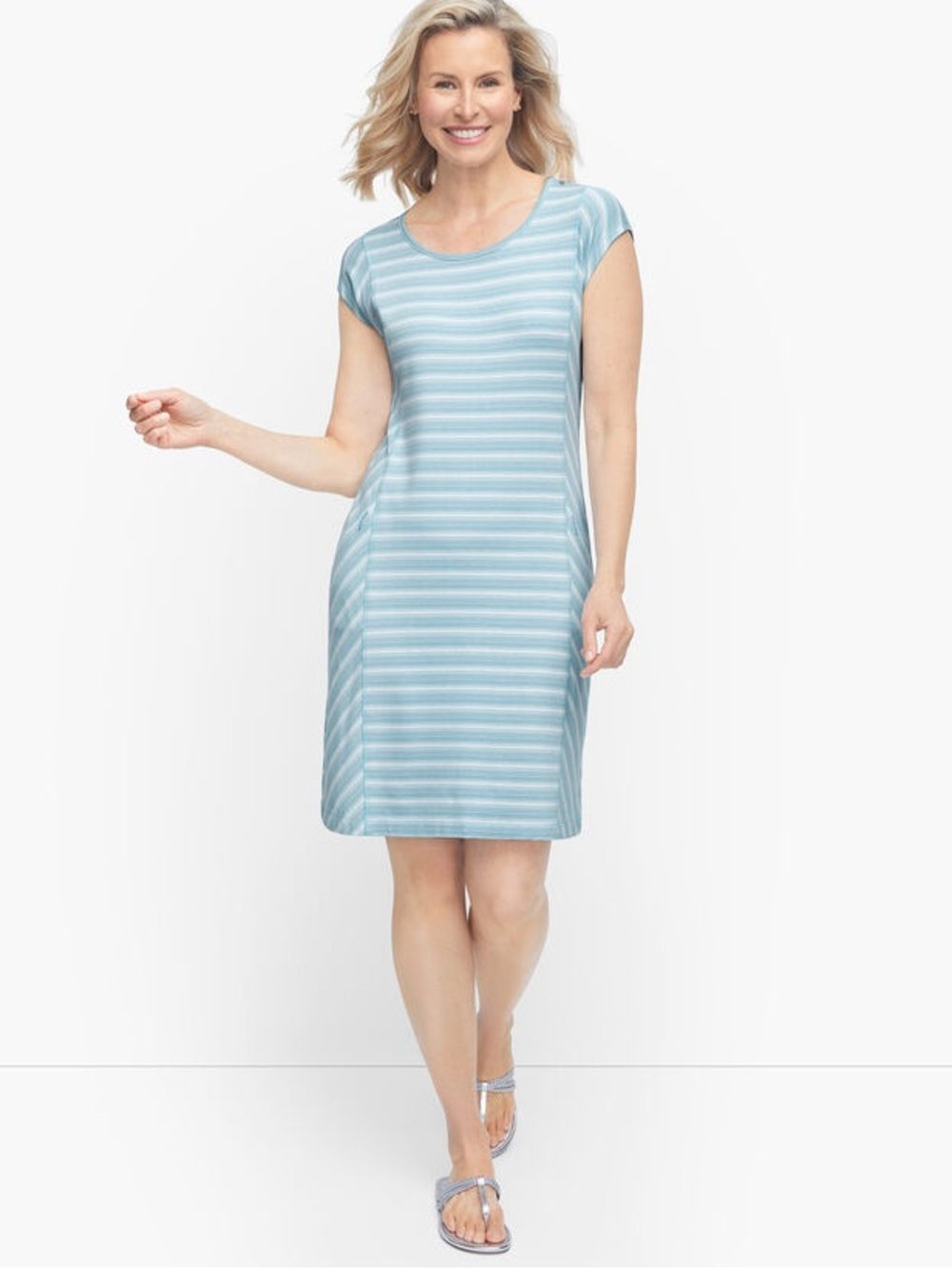 Talbots Back Cut Out Blue and White Stripe Dress Size XS Coastal Chic Minimalist
